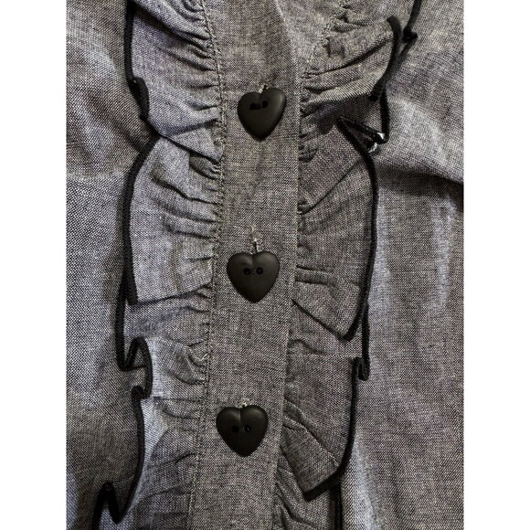 Y2K O’Sher 2XL Belted Collared Swing Ruffled Dress W Heart Button - Picture 4 of 5